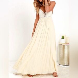 [S]Lulus Hippie Hippie Chic Cream Maxi Dress